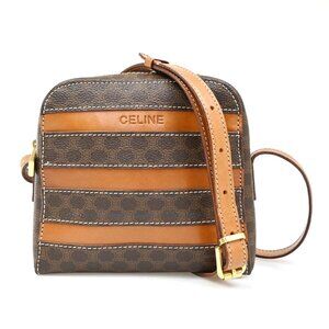 CELINE Macadam Pattern Mini Shoulder Bag PVC Leather GHW Brown Italy 32ZA107